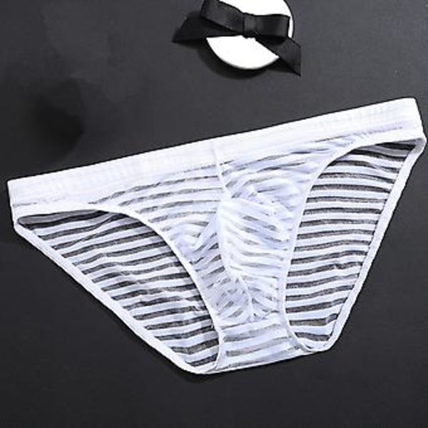 Fianao Herrar Underkläder Solid Färg Stripe Sömlöst Mesh Herrar Kalsonger för Inne Bär (2XL Vit)