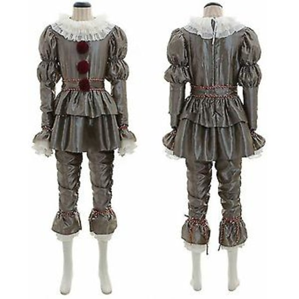 Stephen Kings Det Full Set Halloween Cosplay Kostym Pennywise Clowndräkt Joker Ty (L Grå)