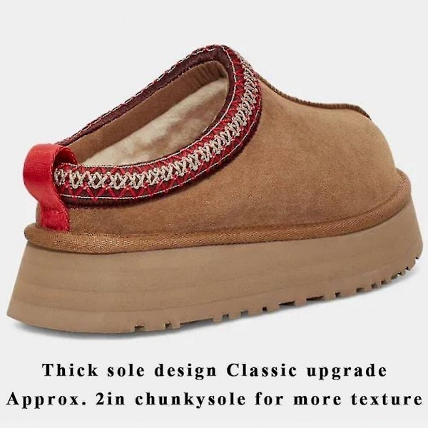 Women's Slippers Platform Mini Boots Short Ankle Boot Fur Fleece Lined Sneakers House Slippers Anti-slip Boot For Outdoor 37 CHESTNUT