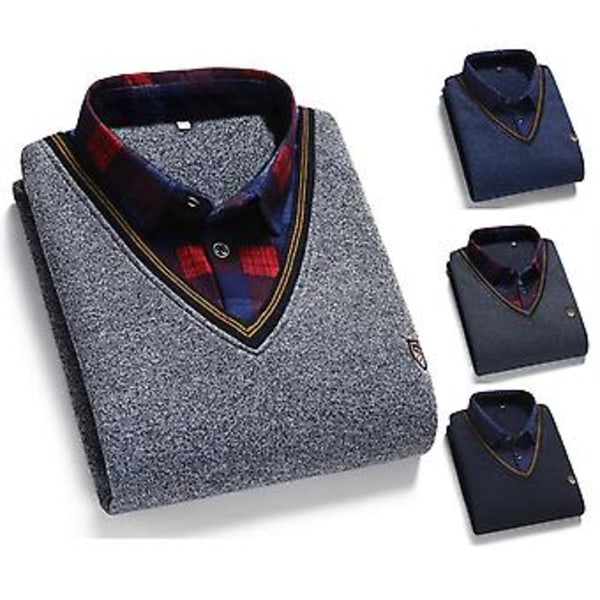 Fianao Kevätpaita Pistekuvioinen Väärennös Kaksiosainen Käännettävä Kaulus Neulostuote Työhön (3XL Tummansininen)