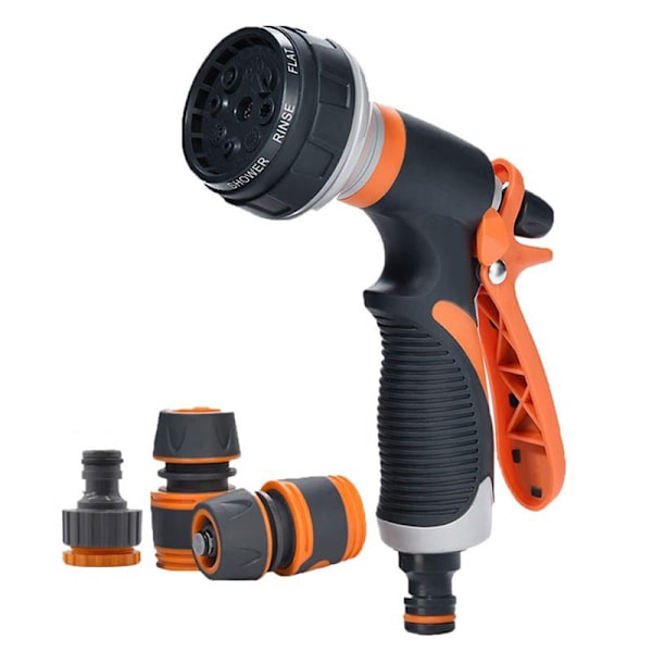 Garden water gun, water spray gun with hose nozzle, orange gray