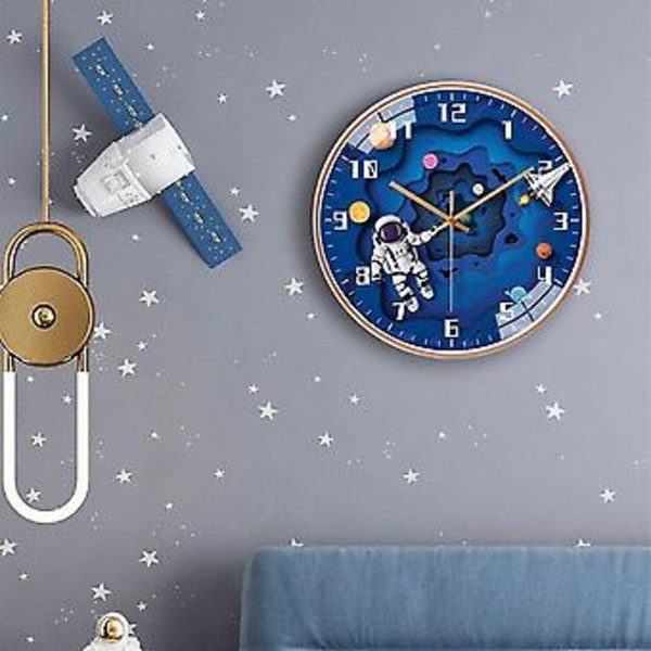 Børneværelses vægur 8 tommer Husholdnings Stille Vægur Rum Astronaut Værelses Dekoration Ur ( )