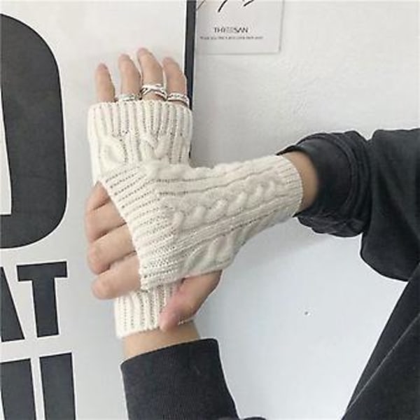 Dam Halvfinger Vantar Stretchig Stickad Enfärgad Cykling Skrivhandskar (Grå)