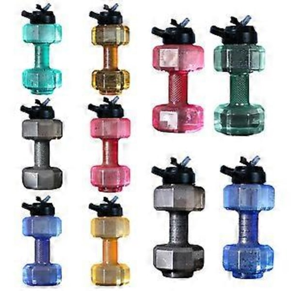 Stor Kapacitet Kop Dumbbell Form Drikkevandsflasker Vægtstang Kedel Kropstræningsflaske () til Udendørs Campingrejser (2200ML Sort)