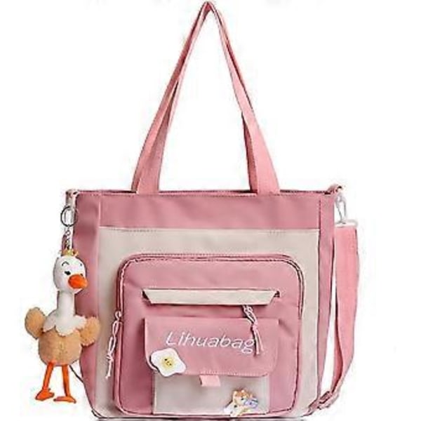 Kawaii Skole Rygsæk Japansk Tote Bag med Lynlås til Teen Piger Kawaii Ting Æstetisk Skoleudstyr (b Pink)