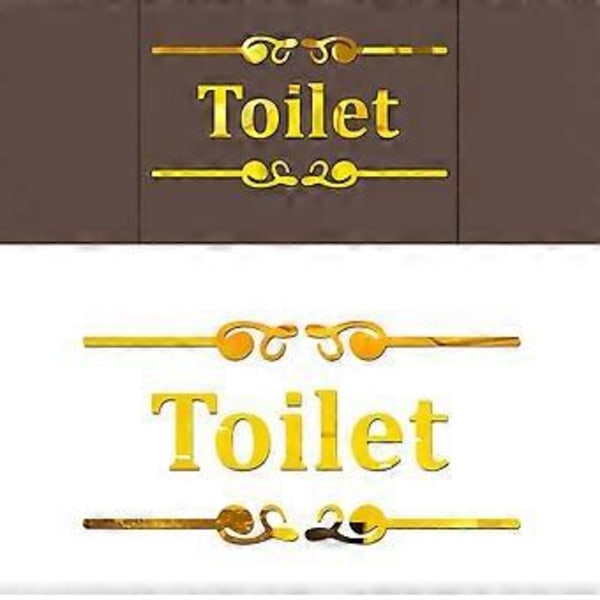\"Toilet\" Englanninkielinen kyltti peili seinätarra luova akryylinen seinätarra kotiin WC:hen kylpyhuoneen sisustukseen (Kultainen)