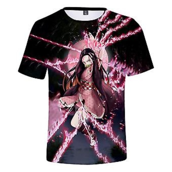 Demon Slayer Anime Print T-shirts Kvinder Mænd Sommer Casual Rundhals Tee Tops Gave til Fans (3XL D)
