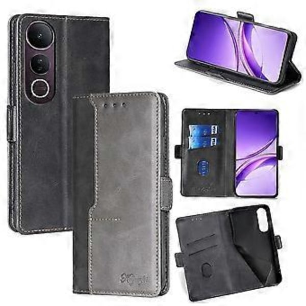Til vivo V50 Lite 5G Etui Kontrastfarve Tegnebog Læder Telefon Cover (Sort + Grå)