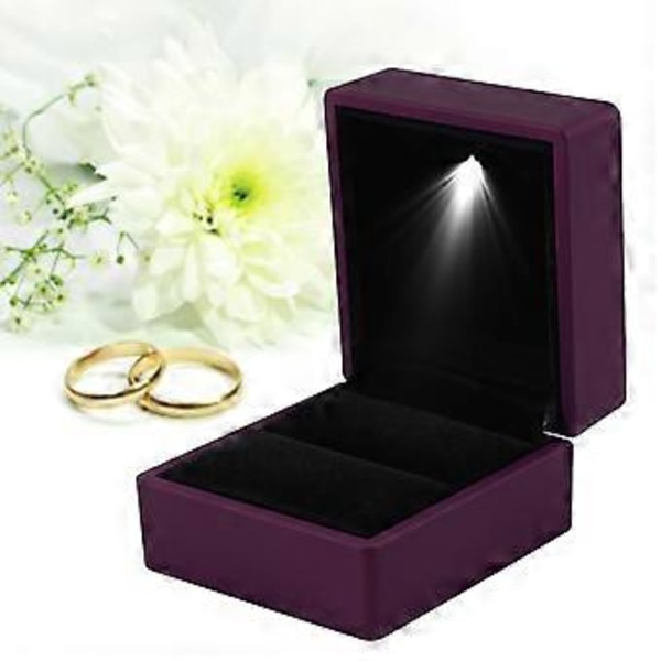 Fashion LED Lys Ring Opbevaringsboks Smykke Display Case Gave Lilla