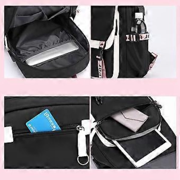 Stitch-tryckt USB-laddbar ryggsäck Casual Student Skolväska 7