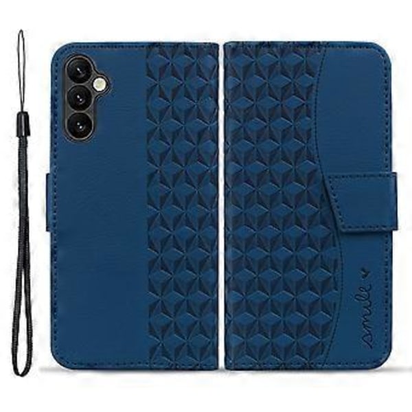 Til Samsung Galaxy A35 5G Etui Præget Rombe Læder Telefonbeskytter med Håndledsrem (Safir)