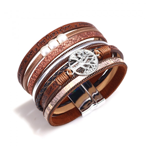 Kvinde Piger Livets Træ Læder Armbånd Multilayer Wraps
