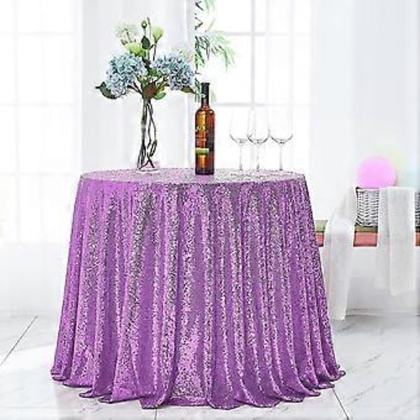 Rund Sequin Duk, Glitterduk for Bryllupsdekorasjoner (180cm Lilla)