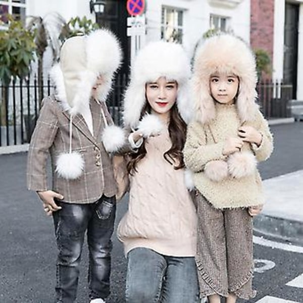 2020 Muodikkaat Talvilapset Hat Pu Nahka Iso Pallo Turkki Plush Tuulenpitävä Lämmin Hattu (Beige)
