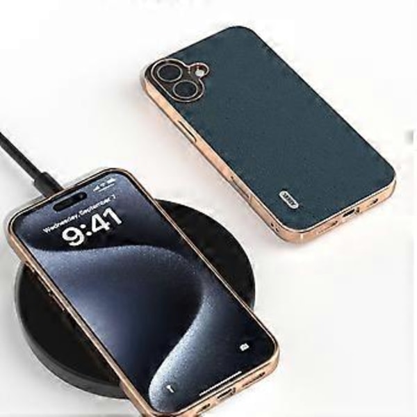 Skal till iPhone 16 Elektropläterat Telefonskal Horizon Series Äkta Läder+TPU Skyddsfodral (Stil A)