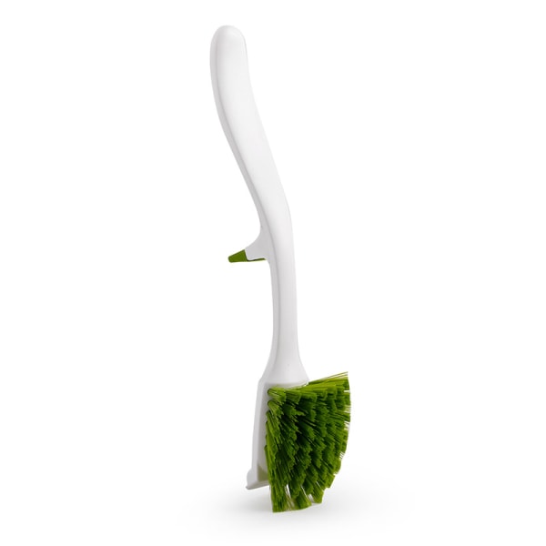 White Dish brush with integrated holder for storage on the edge o