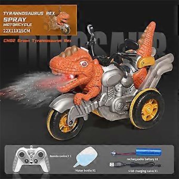 Fjärrstyrd Dinosaurie Motorcykel Stunt Fjärrkontroll Bil Elektrisk Spray Ljud Barn Dinosaurie Leksaksbil