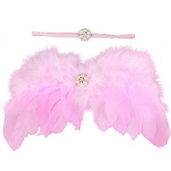 Ängelvingar och Rhinestone-Hårband Set Fjädervingar Festivalfirande Födelsedagsprylar Ängelkostymer för Flickor Pojkar (rosa)