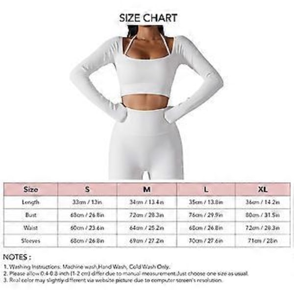 Yogatopp för kvinnor, Fitness, Rundhalsad, Halter, Långärmad, Tumhål, Träningskläder, Sportkläder med bröstkudde (L Vit)