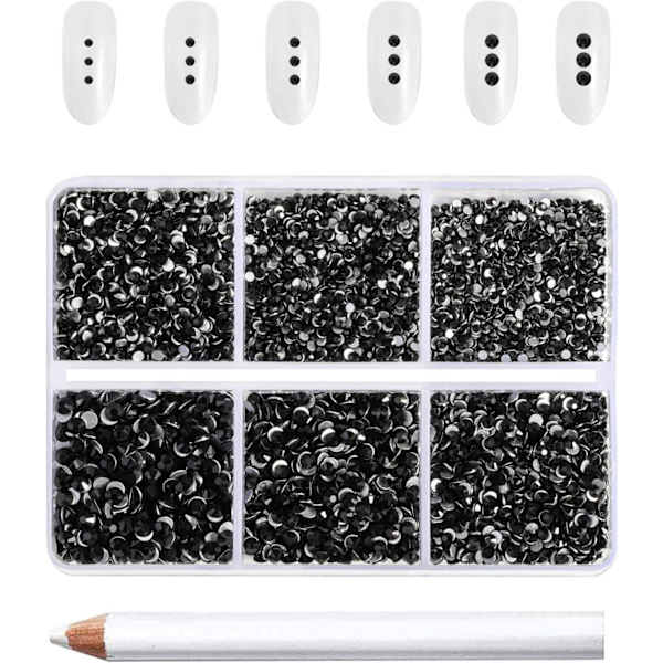 Svart sett med 7200 flate bakre sirkelformede rhinestones for håndverk
