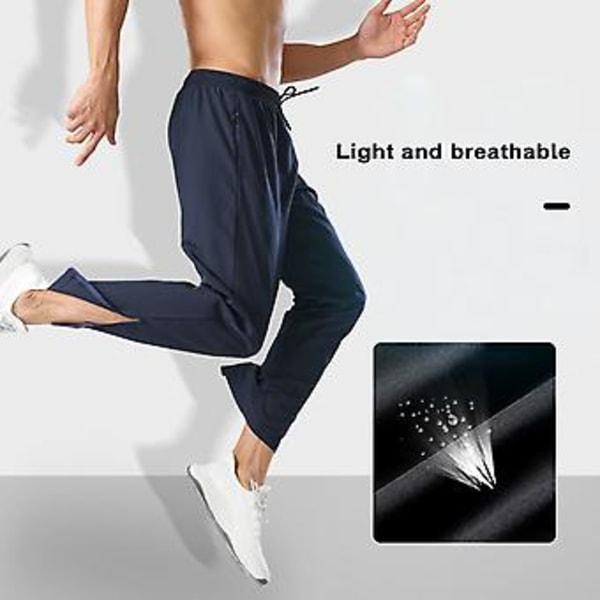 Män Sportbyxor Is Silke Snabbtorkande Enfärgad Elastisk Midja Mjuk Lösa Fickor Stretchbar Andningsbar Jogging Gym Långa Byxor (M Svart)