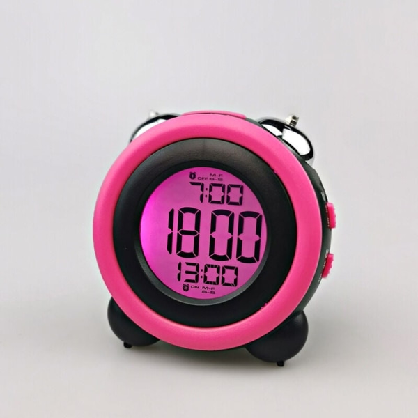 MINKUROW 4 tums dubbelklocka väckarklocka, högljudd LED digital väckarklocka, tid, datumvisning, 2 set, väckarklocka, svart och rosa