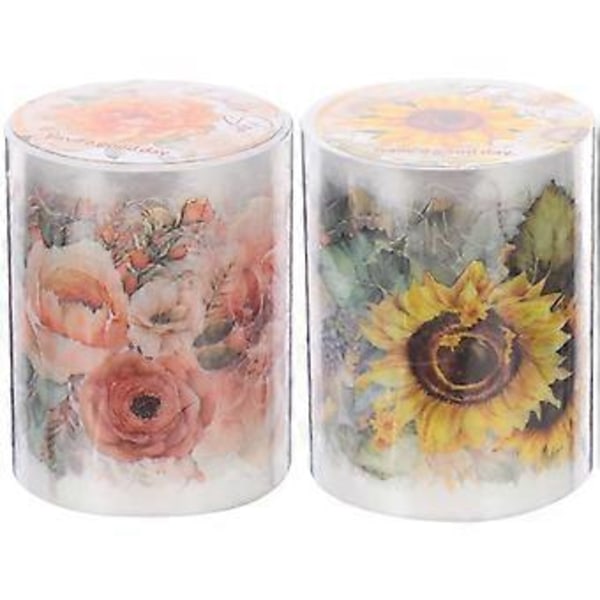 2 ruller Scrapbook Tape Pet Selvklebende Tape Vintage Plante Mønster DIY Tape for Dagbok