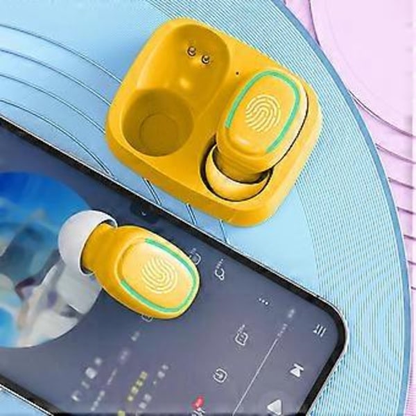 Bluetooth-kuulokkeet Tarjoukset Kosketuslangattomat Bluetooth-kuulokkeet Macaron-väri Mini Näkymättömät Binauraaliset Korvan sisäiset Bluetooth-kuulokkeet (Keltainen)