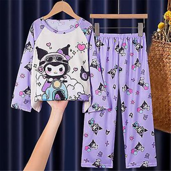 Pige Piger Sanrio Kawaii Tegneseriefigur Pyjamas Pjs Nattøj Sæt Langærmet Toppe Bukser Sleepwear Loungewear (9-12 År Kuromi)