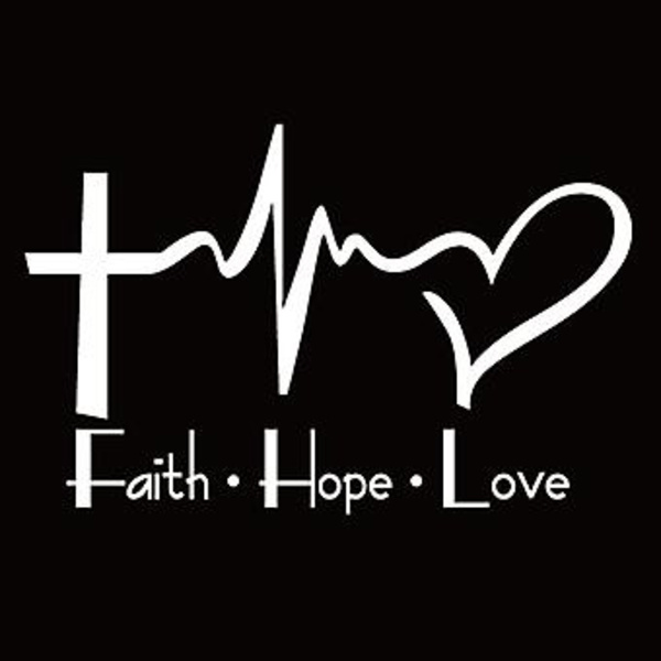 Faith Hope Love Vinyldekal för bil - Cartoon Jesus, Kristna, Religiösa, Bibelsymbol
