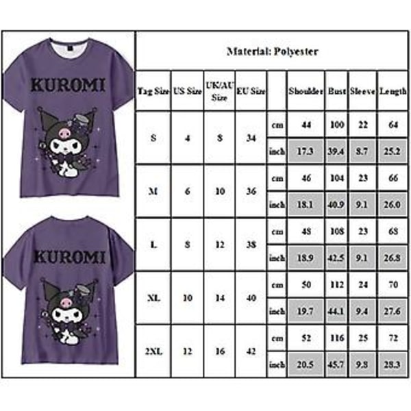 2023 Kvinders Teen Kuromi Anime Tryk T-shirt Kortærmet Rundhals Harajuku T-shirts Streetwear (L)