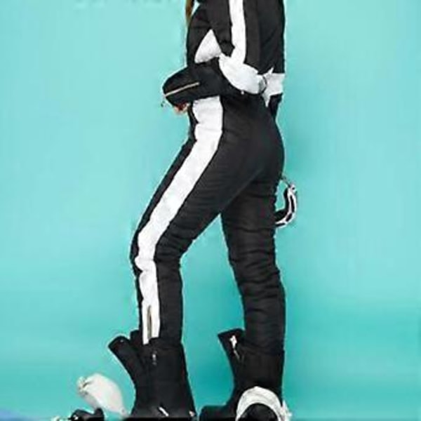 Dame Vinter Vandtæt Ski Snowboard Sportstøj Dragt Hætte Foxs Pels Jumpsuit (XL Sort)