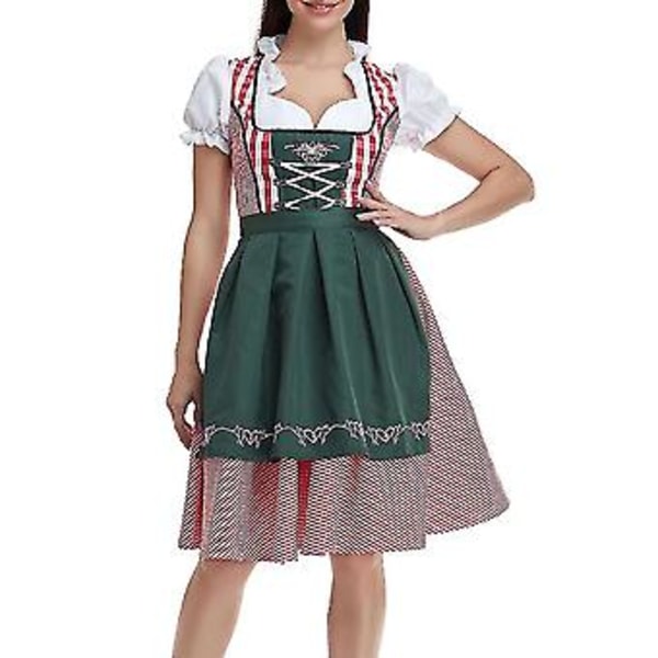 Ny Damkläder Tysk Oktoberfestdräkt Traditionell Bayerisk Öl Fraulein Karneval Piga Klädsel (XL Mörkgrön)