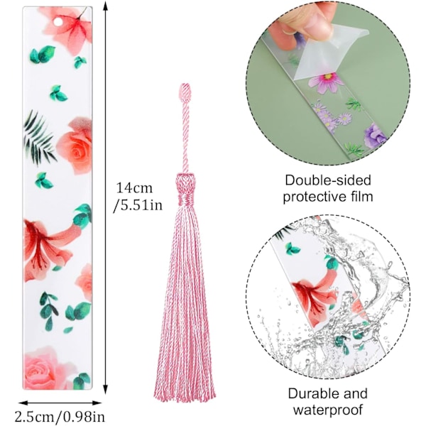 10 kappaletta kukka-aiheisia hartsimerkkiä läpinäkyvät kukka-aiheiset kirjanmerkit naisille söpöt kirjanmerkit kukka-aiheiset sivumerkit tupsuilla, C