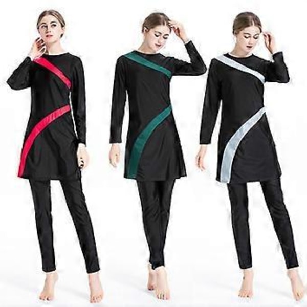 Hög Elastisk Baddräkt för Kvinnor Muslimsk Strandbadkläder Burkini Heltäckande Islamiska Strandkläder (S svart, grå)