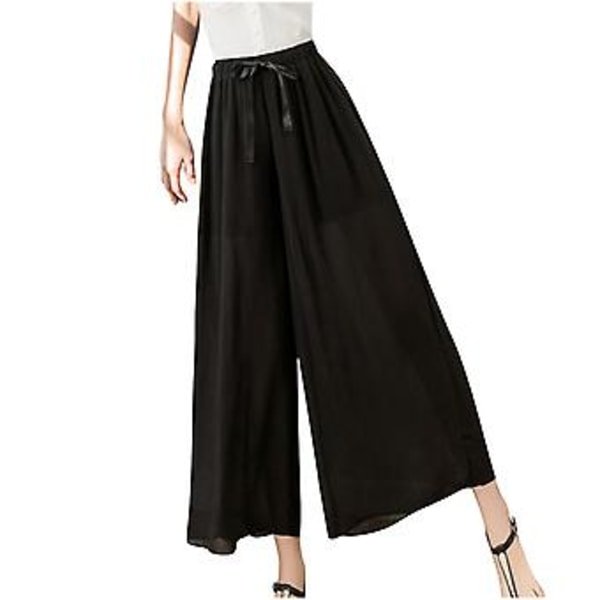 Dame Chiffon Vidbenet Bukser Store Løse Temperament Casual Bukser Skørtebukser Kvinder XXXL Sort