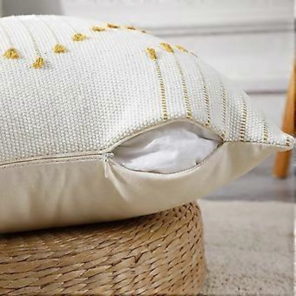 Set med 2 Boho-inspirerade Kuddfodral med fransar 18x18 tum, Dekorativa inomhus- och utomhuskuddfodral i bohemisk stil för soffa, vardagsrum, Livi