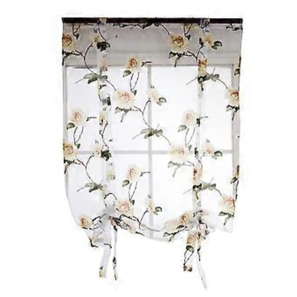 Blomstrete romersk gardin, halvtransparent vindusskjerm, knytegardiner for stue, balkong, soverom 1 x 1,6 m (Gul)
