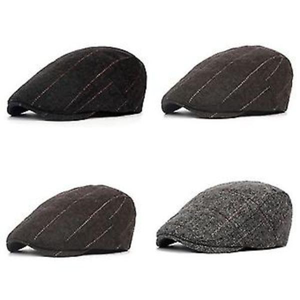 Herringbone Flat Cap Beret för Män - Newsboy Bakerboy Hat Gatsby Peaky Blinders (Mörkgrå)