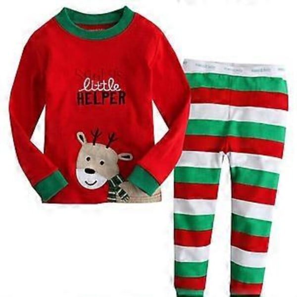 Julepyjamas for voksne og barn - matchende stripete julepyjamas for familien - nattøy og pysj (1-2 år rød stripet hjort)