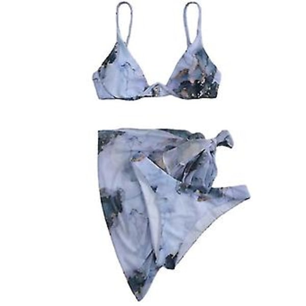 Dame 3-delt Badedrakt String Trekant Bikini Sett Med Saronger Cover Up Strandskjørt (XL)