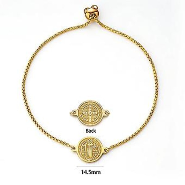 Armbånd i rustfrit stål med Sankt Benedikts medalje Metal San Benito Armbånd Justerbar boks kæde Bohemia Armbånd (guld st charme)