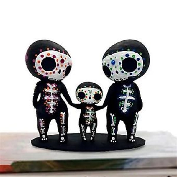 Hodeskalle Familie Figurer Resin Håndværk Sød Statue Dekorativ Sukkerskaller Hånd-B