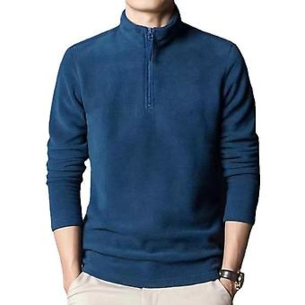 Herrar Tröja Solid Färg Stå Krage Blixtlås Halsring Slim Fit Streetwear Höst Vinter Dubbelsidig Fleece Botten Skjorta Män Kläder (3XL Svart)