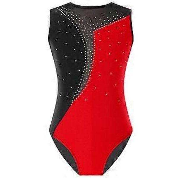 Flickor Ärmlös Kontrastfärg Gymnastikdräkt Konståkning Gymnastik Danskläder (5-6 År röd)