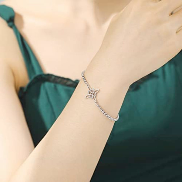 Häftigt armband med häxknut i rostfritt stål – Hednisk wicca-symbol – Magisk knut – 4-uddig keltisk knut – Häxkonstarmband för kvinnor