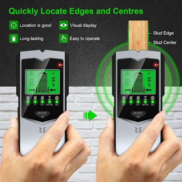 Kabeldetektor, 5 i 1 vægdetektor, LCD-display med batteri, W