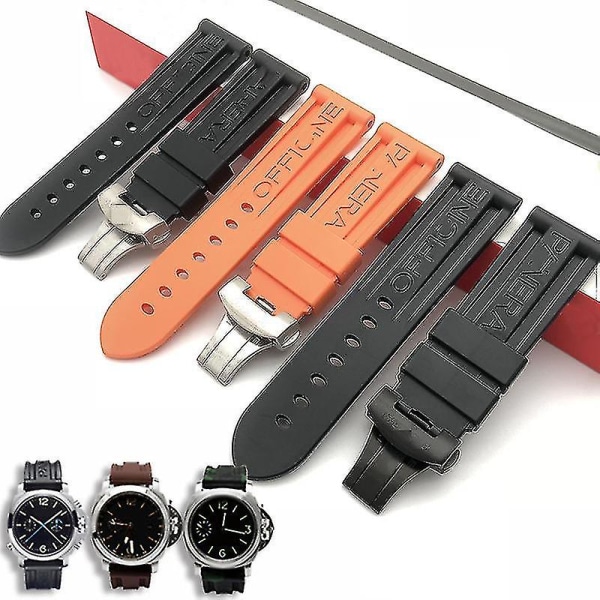 Butterfly Buckle Watch Strap Black Watch Band Silicone Rubber Watch Band Replacement For Panerai Strap Tools Steel Buckle 24mm