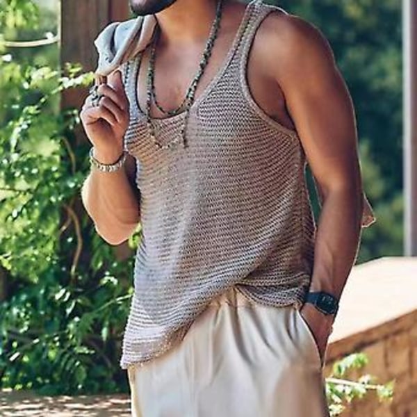 Herrsommarväst Ärmlös Enfärgad Enkel Stil Stickad U-ringad Sport Mjuk Tröja Herrar Tank Top Herrkläder (XL Grön)