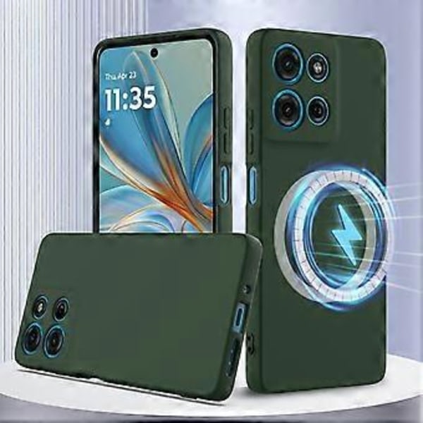 For Motorola Moto G75 5G Deksel Kompatibelt med MagSafe Flytende Silikon Telefondeksel med Lanyard (Mørkegrønn)